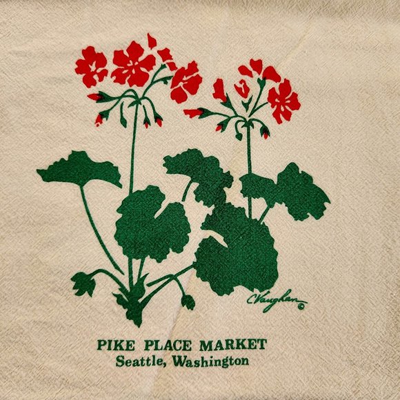 Pike Place  Market Tea Towel--Geranium - Picture 1 of 2